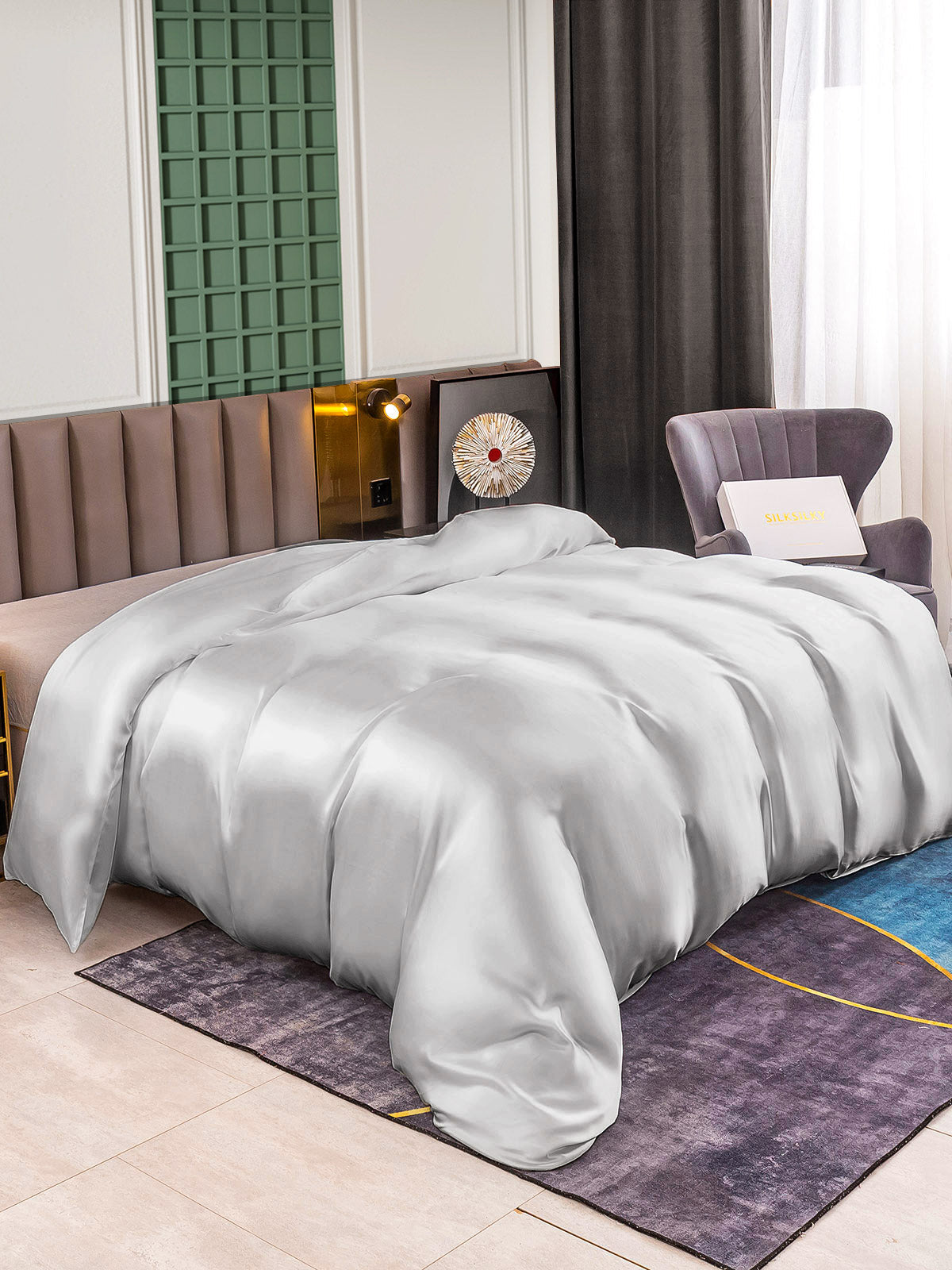 SilkSilky IT 25Momme Seta pura Duvet Cover Argento 001