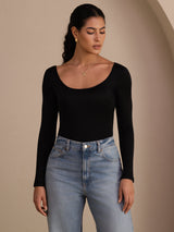 [Nero] SilkSilky-IT Long Sleeve Collo a U Magliette donna 003