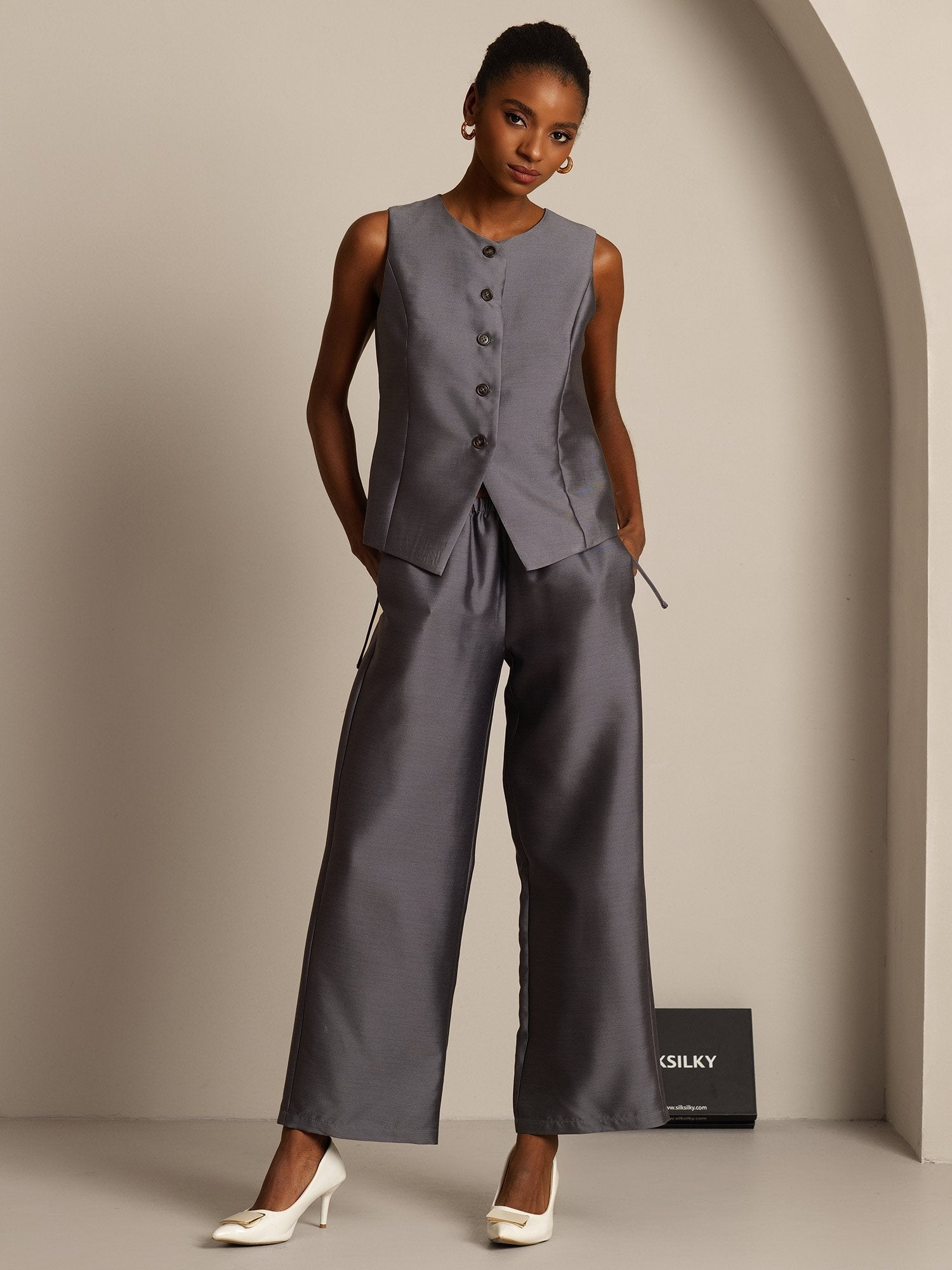 [Grigio] SilkSilky-IT 32Momme Seta Womens Vest 006,