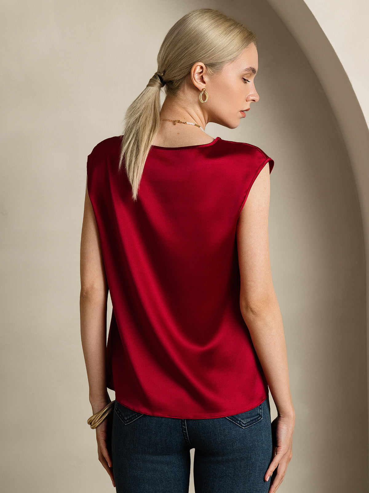 [Vino] SilkSilky-IT Cap Sleeve Round Neck Magliette donna 002
