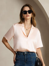 [Rosa] SilkSilky-IT Short Sleeve Lapel Collar Camicie da donna 001