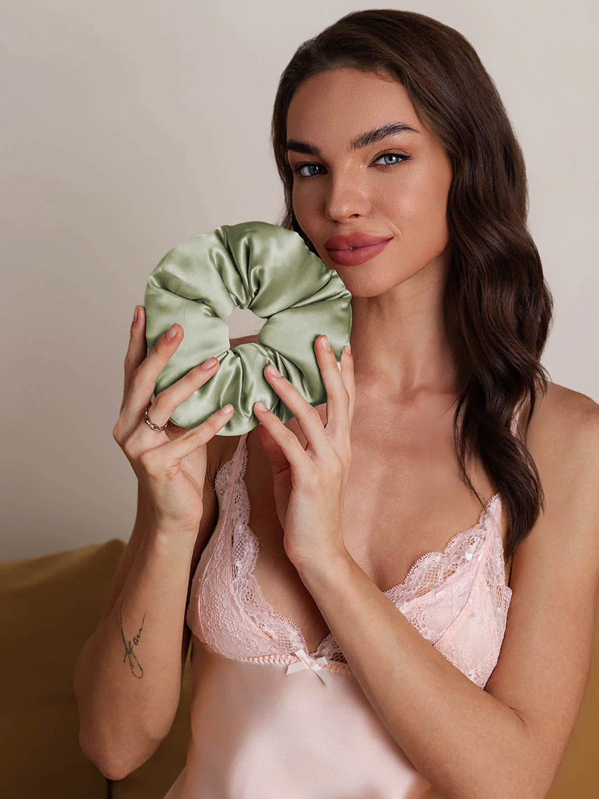 [Verde Chiaro] SilkSilky-IT Seta pura Scrunchie 004