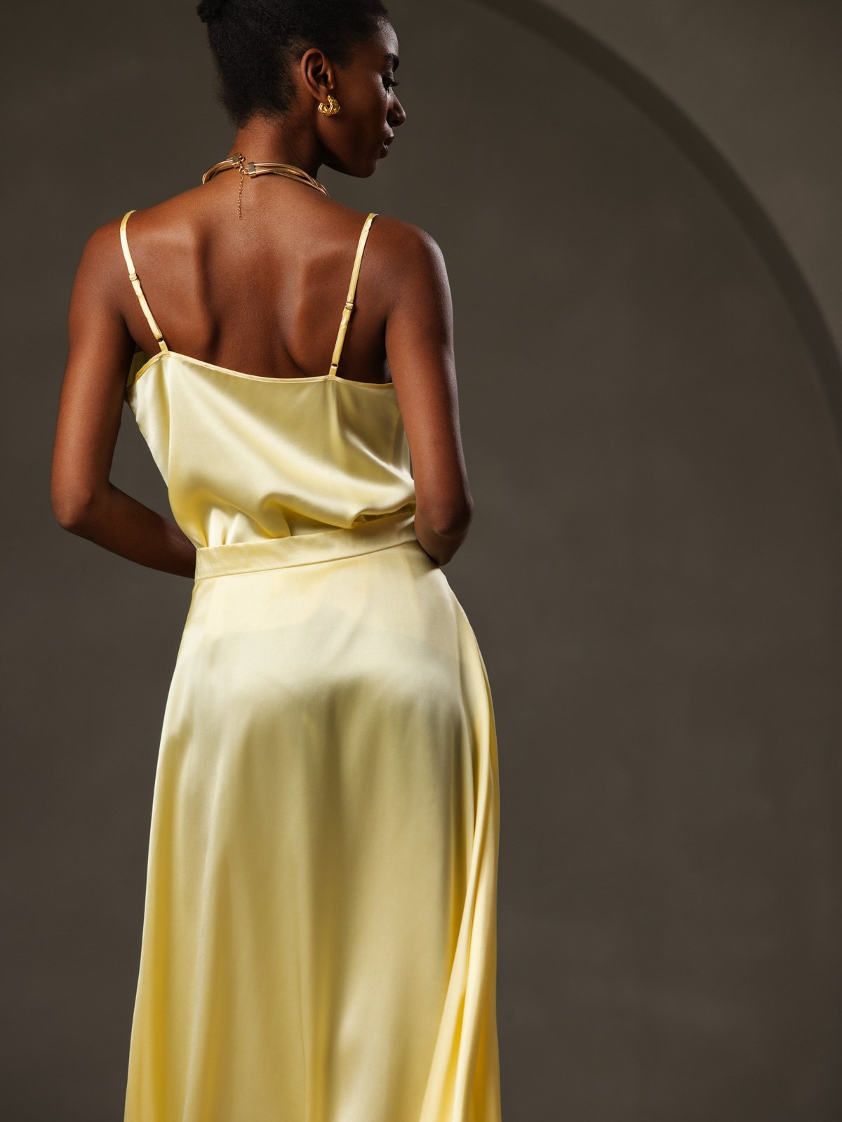 [Giallo] SilkSilky-IT 19Momme Tirantes Finos Collo drappeggiato Cami 004