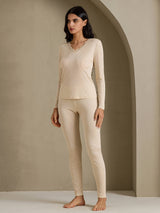 [Beige] SilkSilky-IT Long Sleeve V Neck Intimo Lungo Donna 007