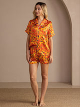 [Cane Arancione] SilkSilky-IT Short Sleeve Lapel Collar Pigiami da donna 006