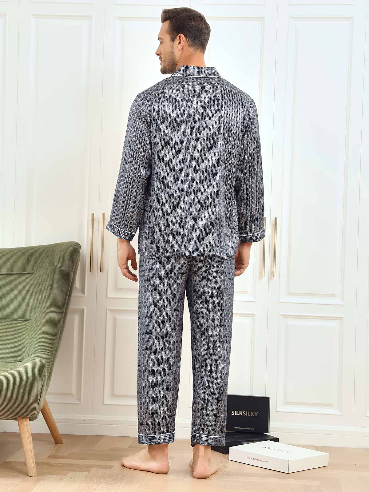 [Ginkgo Blu Navy] SilkSilky-IT 19Momme Seta pura Mens Pajamas 002