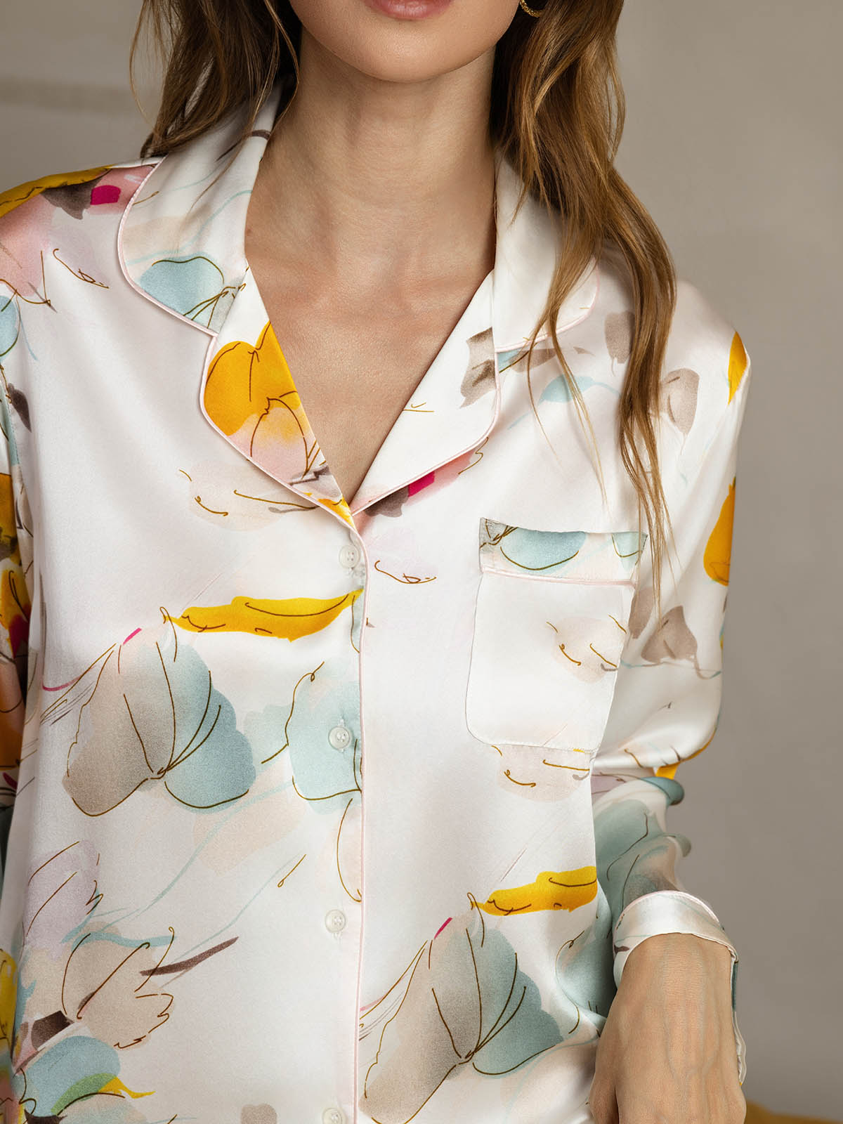 [Inchiostro Orchidea] SilkSilky-IT Seta pura Womens Pajamas 005