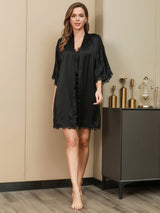 [Nero] SilkSilky-IT Seta pura A metà Nightgown&Robe Set 005