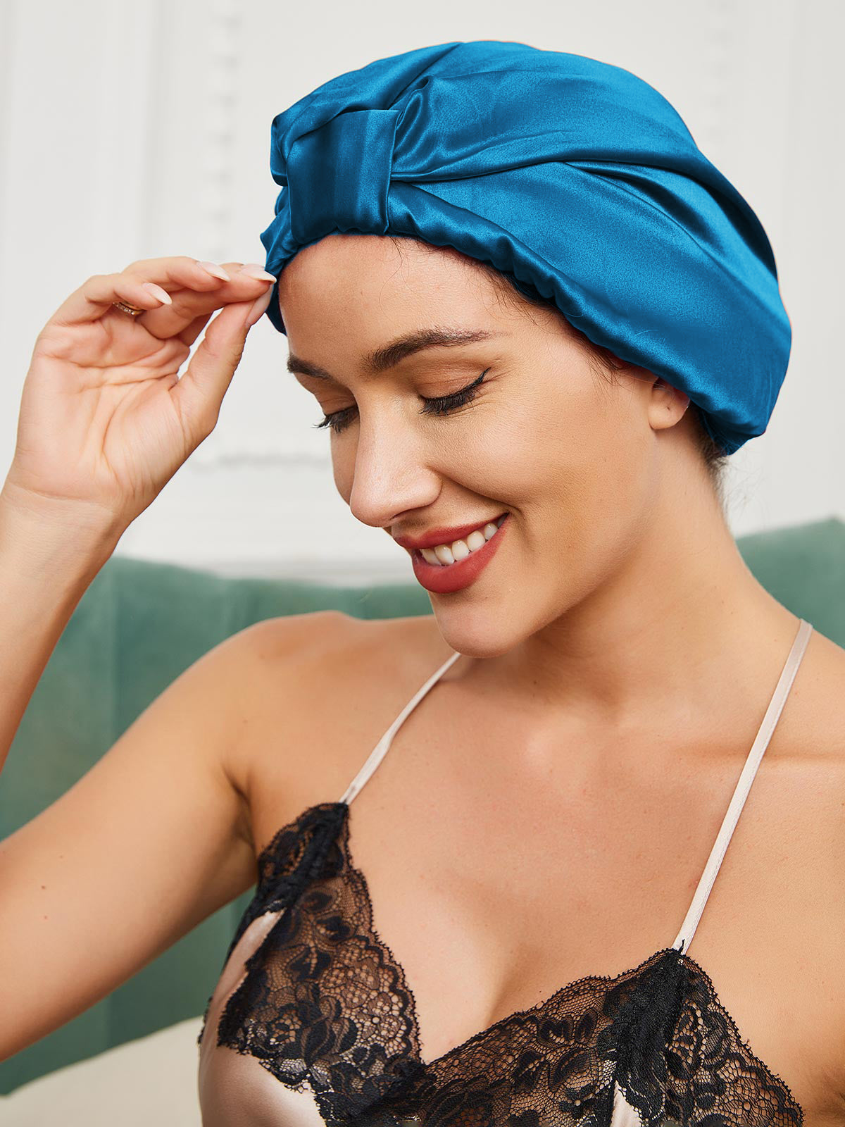 [Verde Acqua] SilkSilky-IT Seta pura Sleep Cap 001