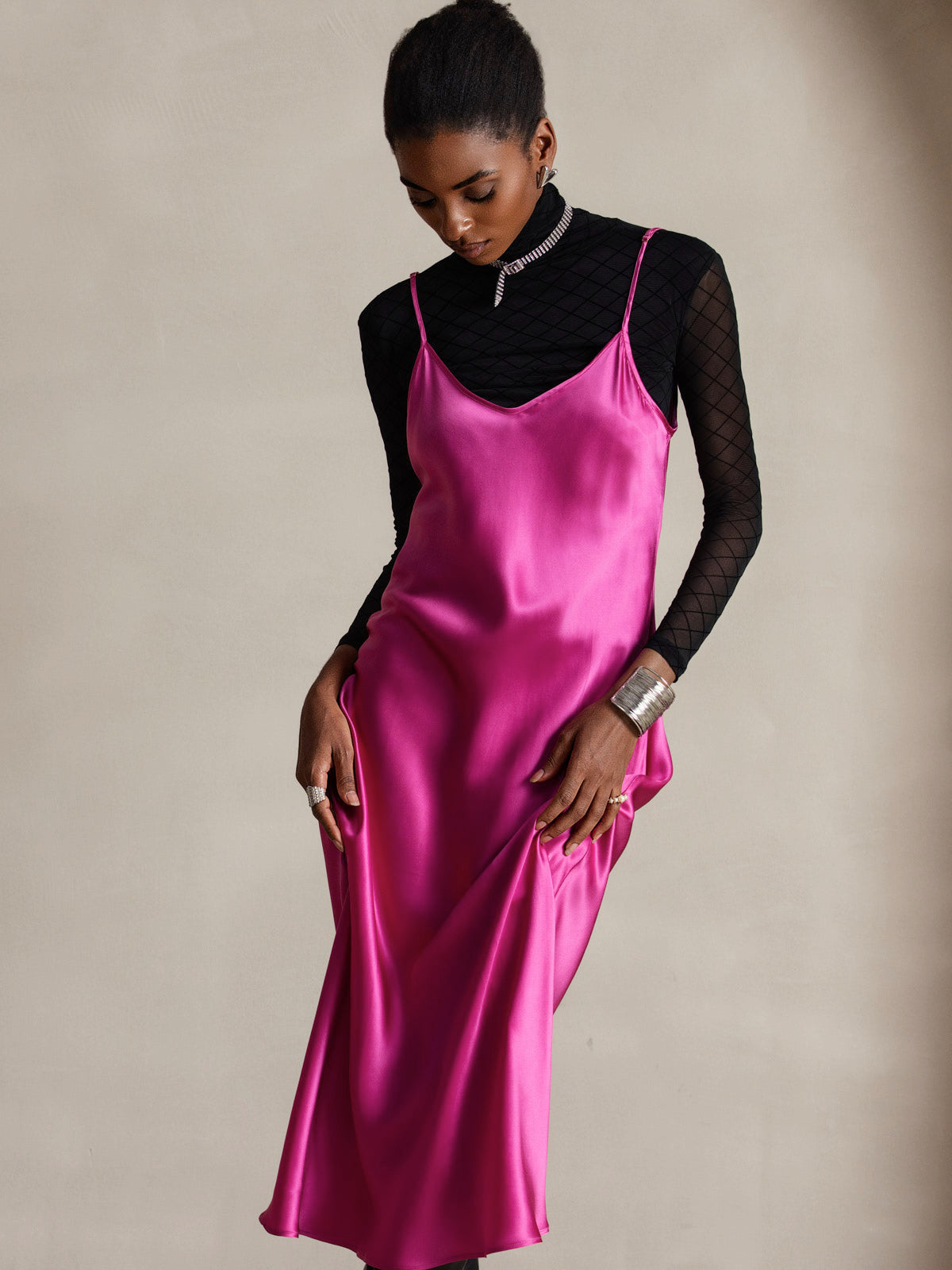 [Rosa Rossa] SilkSilky-IT Tirantes Finos Scollo a V Vestiti da donna 005