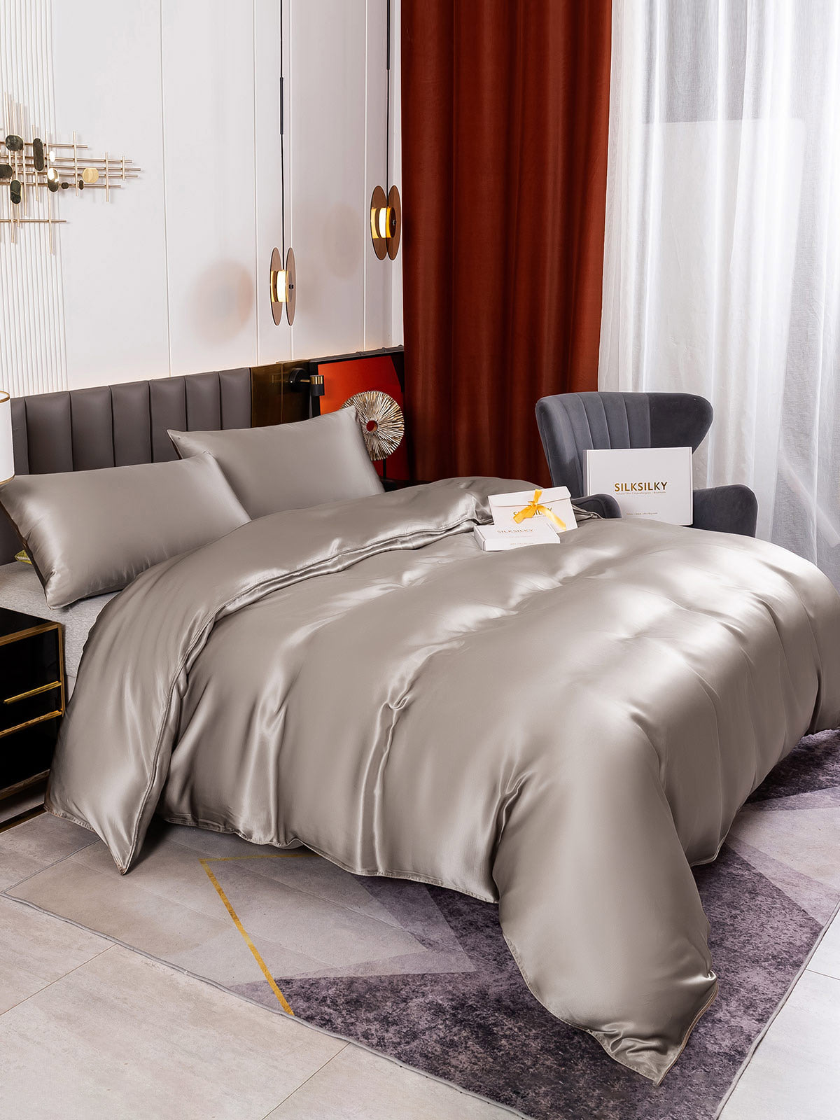 [Grigio] SilkSilky-IT 19Momme Seta pura Bedding Set 004