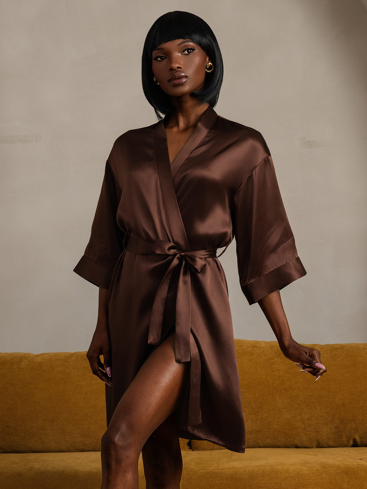 [Caffè] SilkSilky-IT Seta pura Womens Robe 006