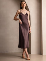 [Caffè] SilkSilky-IT Sleeveless V Neck Vestiti da donna 004