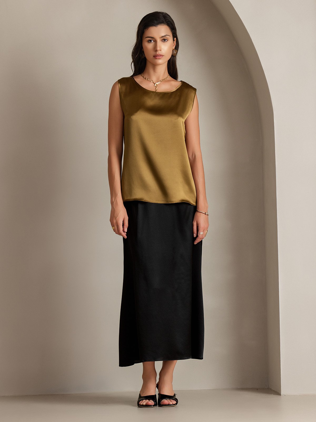 [Marrone] SilkSilky-IT 19Momme Seta Camisoles 005