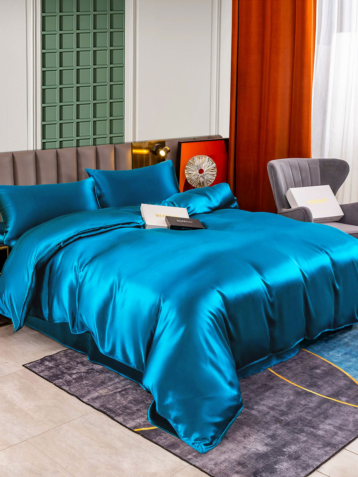[Verde Acqua] SilkSilky-IT 25Momme Seta pura Bedding Set 004