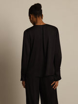 [Nero] SilkSilky-IT Long Sleeve V Neck Bluse 002