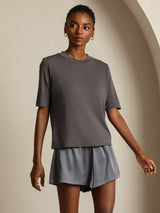 [Grigio] SilkSilky-IT Half Sleeve Crew Neck Magliette donna 006