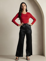 [Vino] SilkSilky-IT Manica lunga Scollo rotondo Magliette donna 006