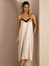 [Beige Riso] SilkSilky-IT V Neck Vestiti da donna 001