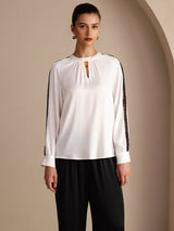 [Bianco] SilkSilky-IT Long Sleeve Keyhole Neck Bluse 001