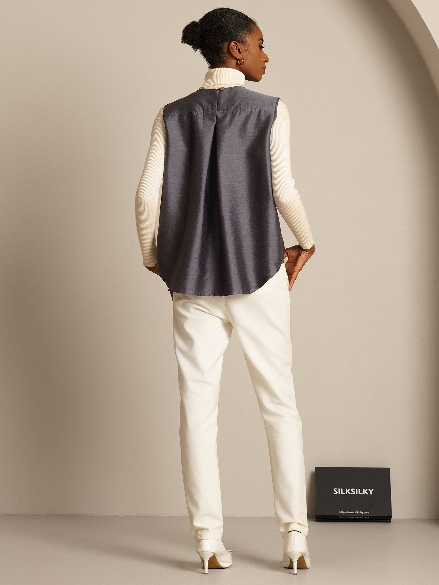 [Grigio] SilkSilky-IT 32Momme Seta Womens Vest 002,