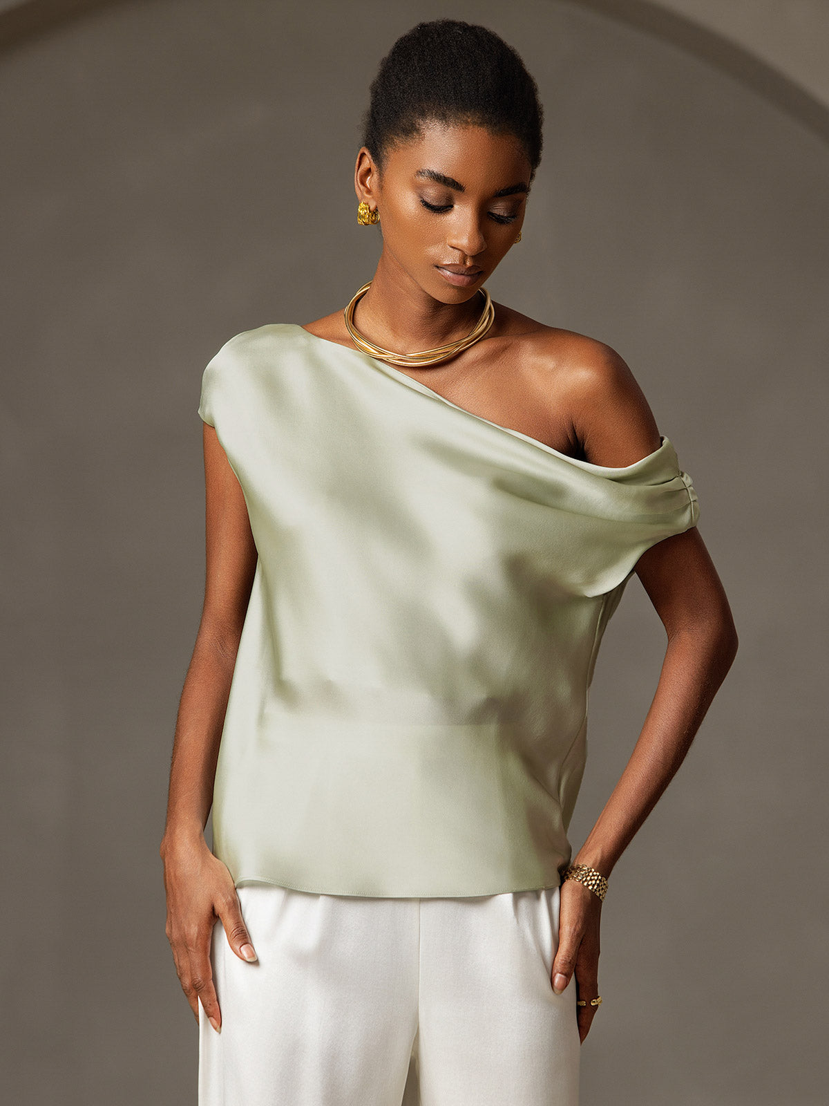 [Verde Chiaro] SilkSilky-IT 19Momme Seta Womens T-Shirt 003