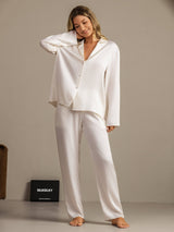 [Bianco] SilkSilky-IT 19Momme Manica lunga Collo a Taglio Pigiami da donna 007