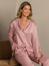 [Pelle Di Pesca] SilkSilky-IT 19Momme Manica lunga Collo a Taglio Pigiami da donna 008