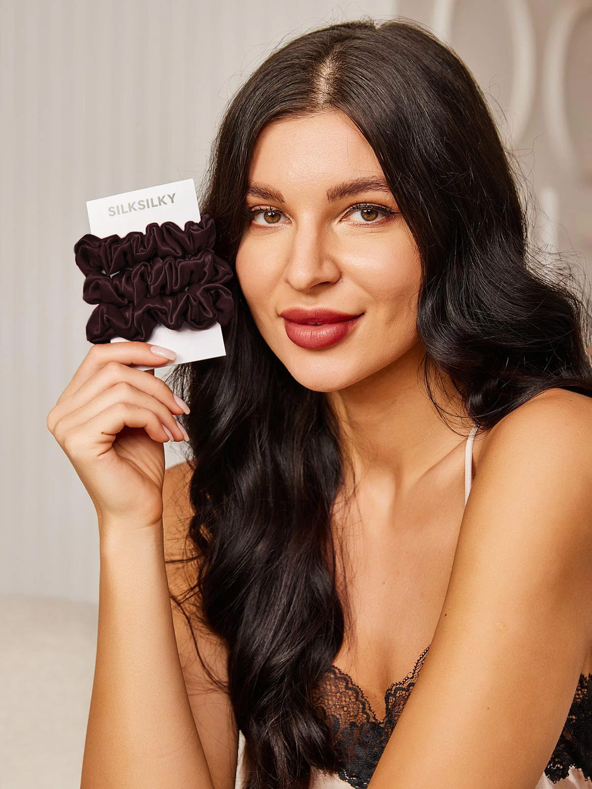 [Marrone] SilkSilky-IT 19Momme Seta pura Scrunchie 001