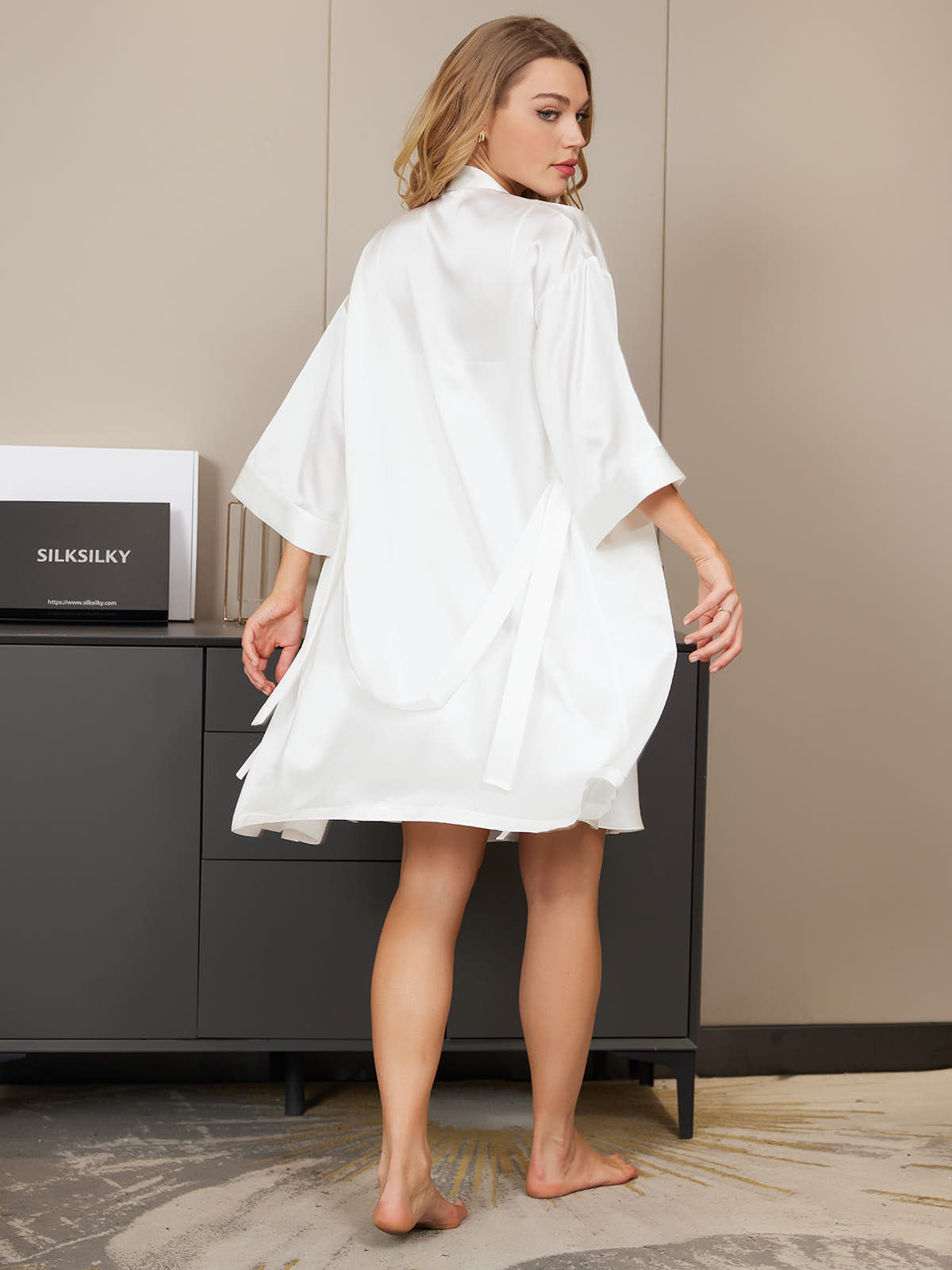 [Bianco] SilkSilky-IT Seta pura Nightgown&Robe Set 002