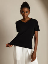 [Nero] SilkSilky-IT Short Sleeve V Neck Magliette donna 006