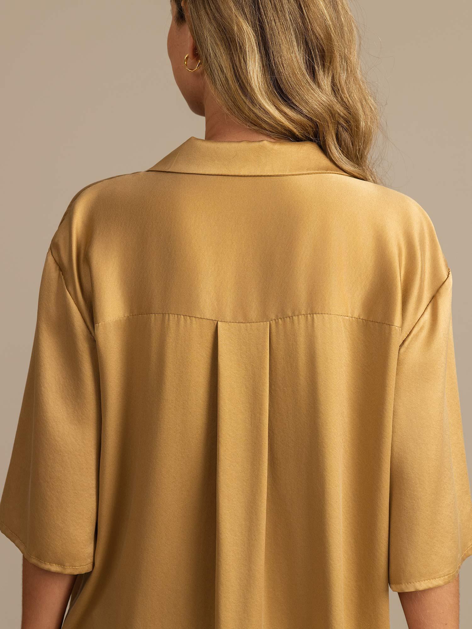 [Marrone Chiaro] SilkSilky-IT 19Momme Seta pura Colletto risvolto Pigiami da donna 004,