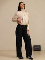 [MarroneChiaro+Rosa] SilkSilky-IT 18Momme Manica lunga Collo Alto Capispalla da donna 008
