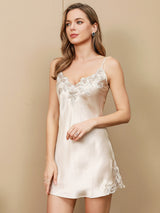 [Beige] SilkSilky-IT Sleeveless V Neck Camicia da notte 001