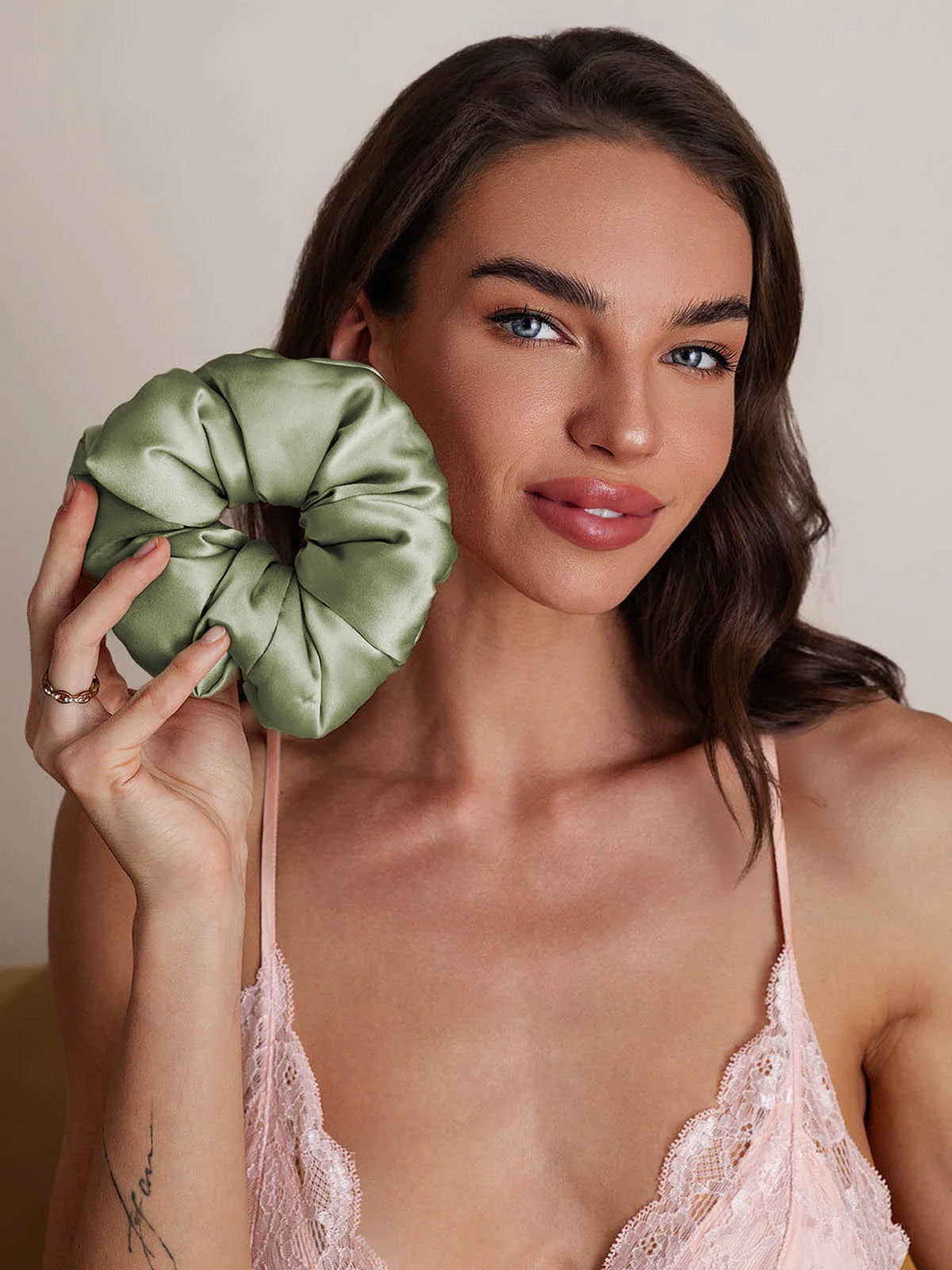 [Verde Chiaro] SilkSilky-IT Seta pura Scrunchie 003