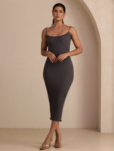 [Grigio] SilkSilky-IT Square Neck Vestiti da donna 001