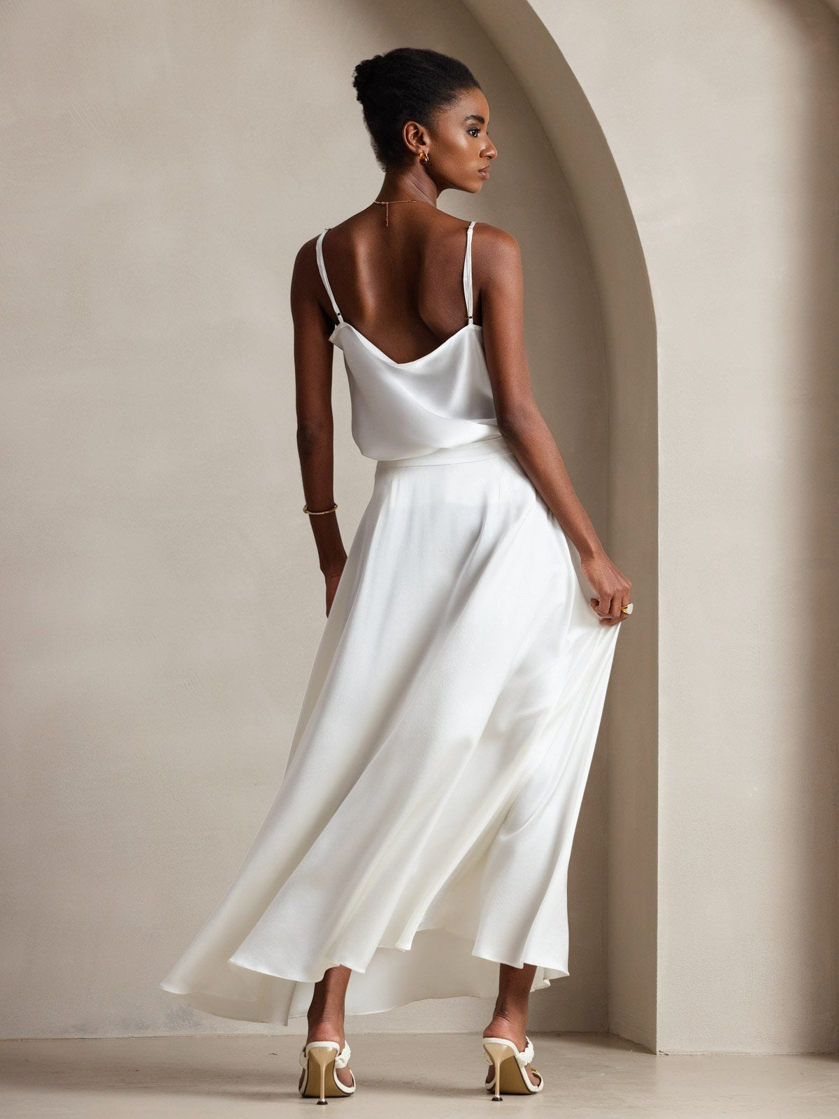 [Bianco] SilkSilky-IT 19Momme Seta Collo drappeggiato Cami 002