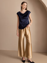 [Blu Scuro] SilkSilky-IT Cap Sleeve Cowl Neck Magliette donna 004