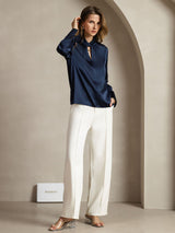 [Blu Scuro] SilkSilky-IT 19Momme Seta Womens Shirt 007