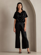 [Nero] SilkSilky-IT Short Sleeve Cowl Neck Bluse 005