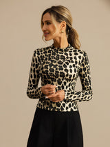[Leopardo] SilkSilky-IT Manica lunga Collo a Lupetto Magliette donna 004