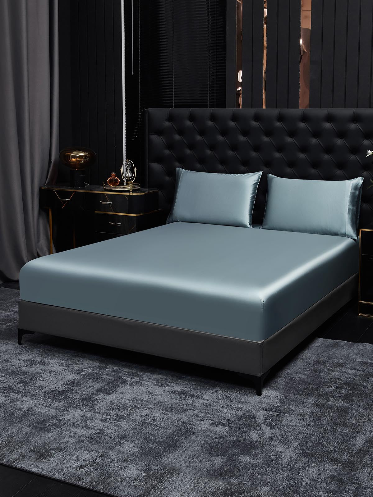 [Blu Grigiastro] SilkSilky-IT 19Momme Seta pura Bedding Set 001