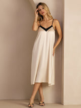 [Beige Riso] SilkSilky-IT V Neck Vestiti da donna 005