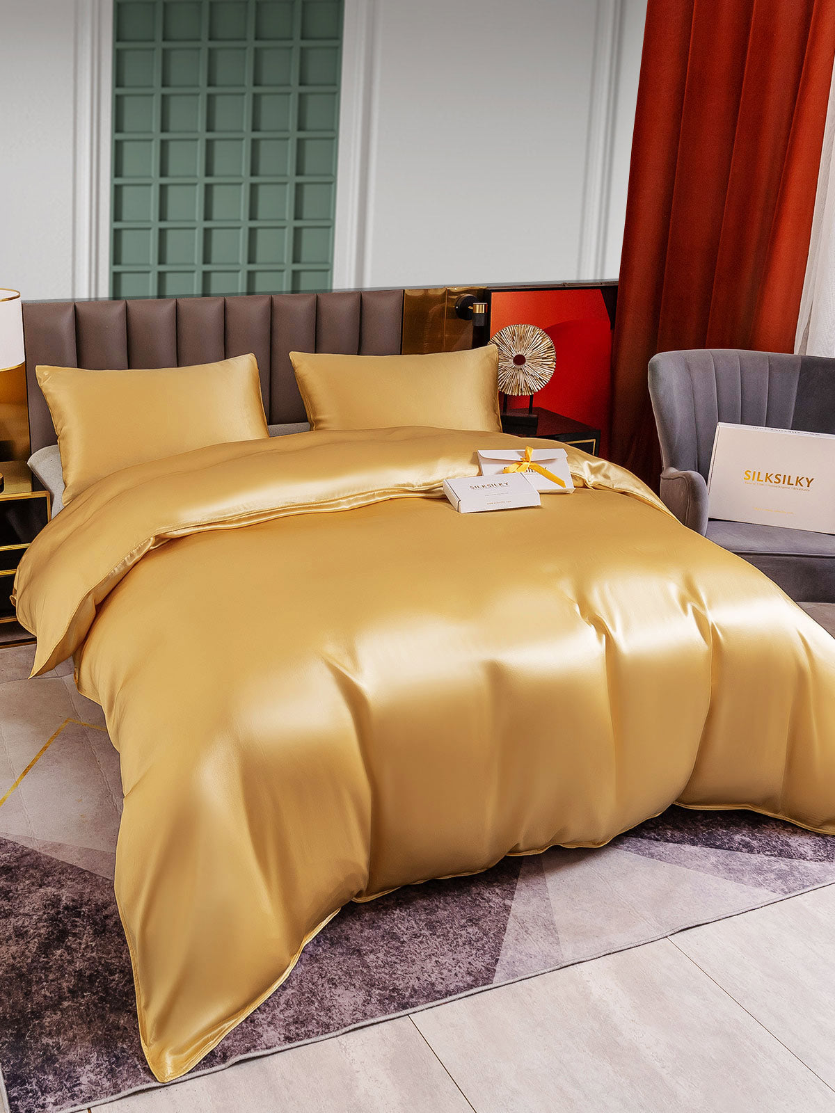 [Champagne] SilkSilky-IT 25Momme Seta pura Bedding Set 001