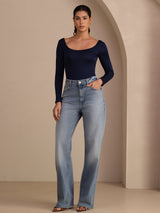 [Blu Scuro] SilkSilky-IT Long Sleeve Collo a U Magliette donna 007