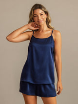 [Blu Scuro] SilkSilky-IT 19Momme Seta Senza maniche Camisole Set 003