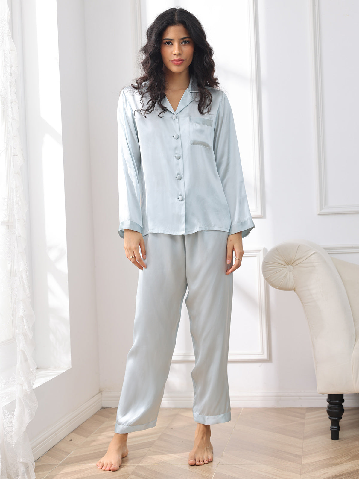 [Azzurro] SilkSilky-IT Seta pura Womens Pajamas 003,