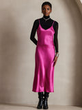 SilkSilky-IT Seta pura Senza maniche Dress RosaRossa 007