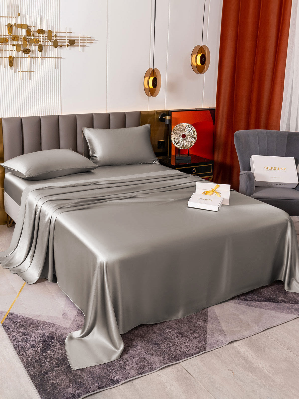 [Grigio] SilkSilky-IT 19Momme Seta pura Bedding Set 005
