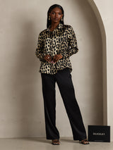 [Leopardo] SilkSilky-IT Long Sleeve Lapel Collar Camicie da donna 008